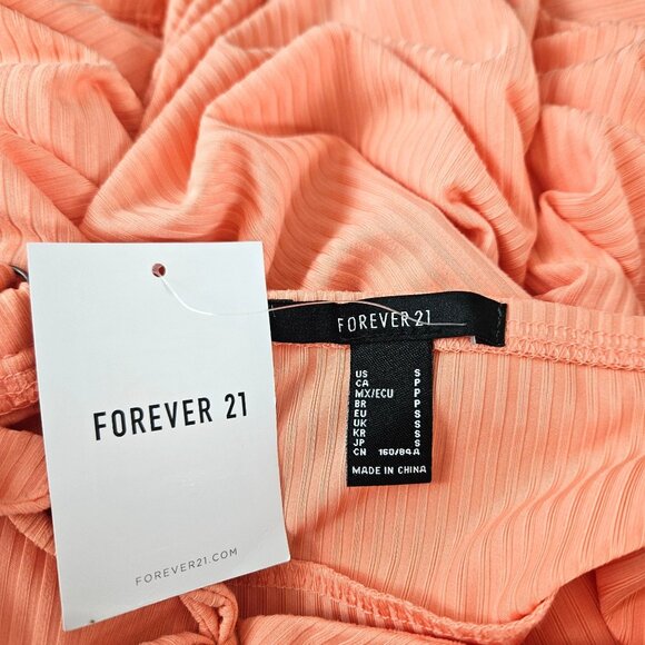 Forever 21 Womens Small Peach Ribbed Mini Dress Adj Straps Tie Front Detail - Picture 5 of 6